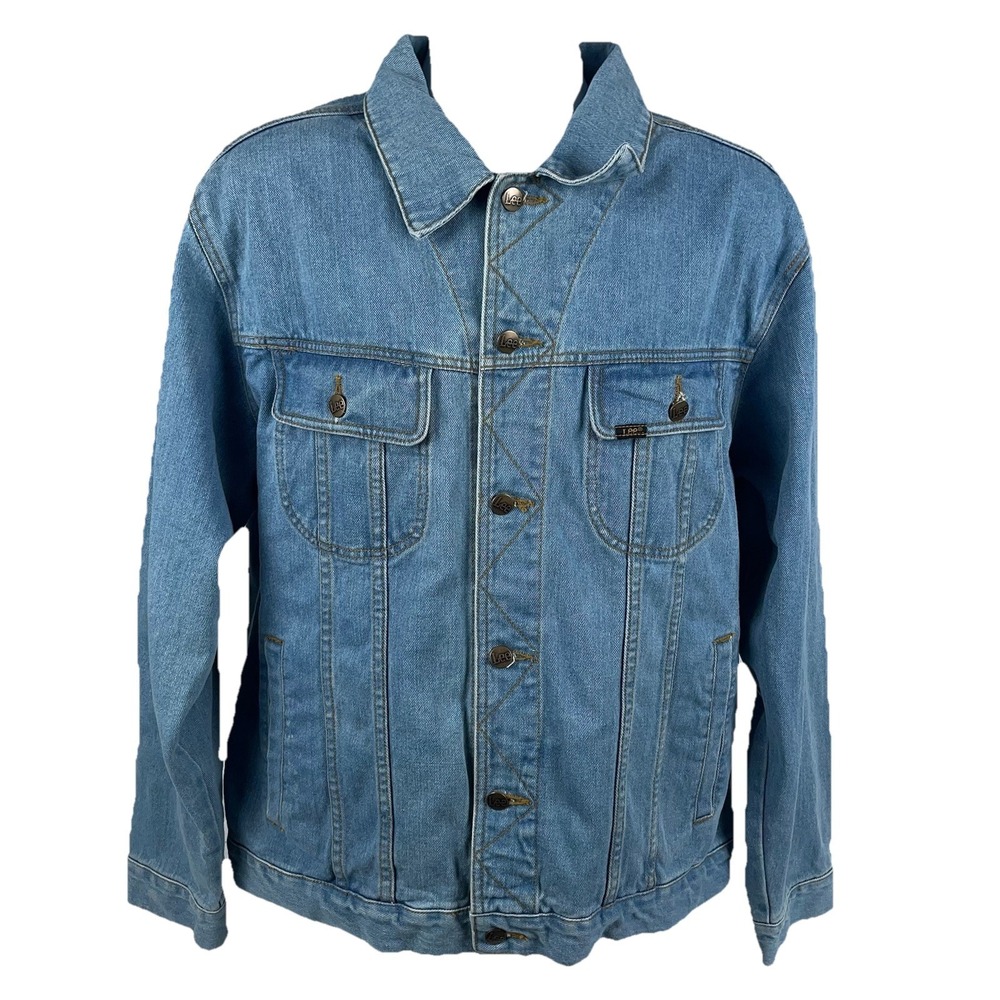 Vintage 90s Lee Trucker Denim Blue Jean Jacket Men's Large - Picture 2 of 12